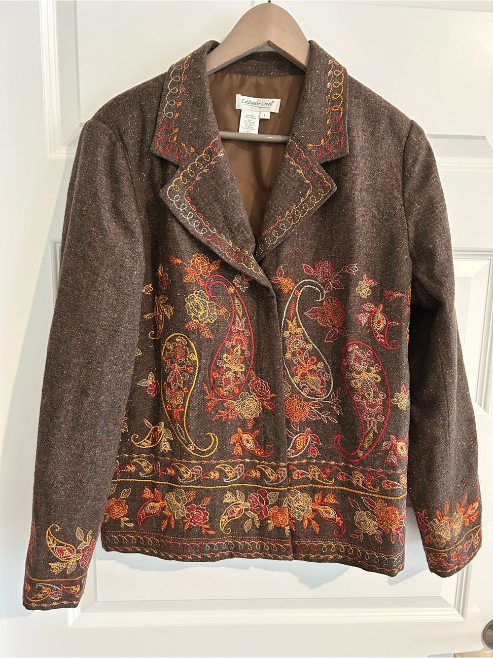 Coldwater Creek Embroidered Blazer Jacket Brown Orange Size L